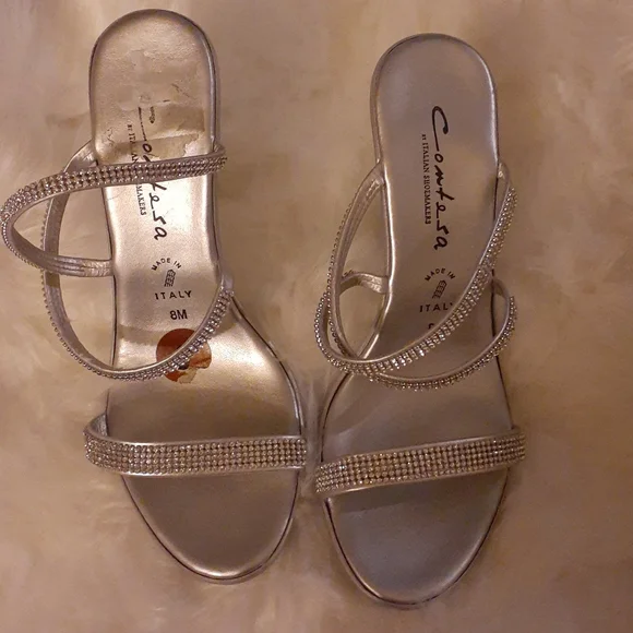 Silver Rhinestone Dress Sandals - Picture 3 of 6